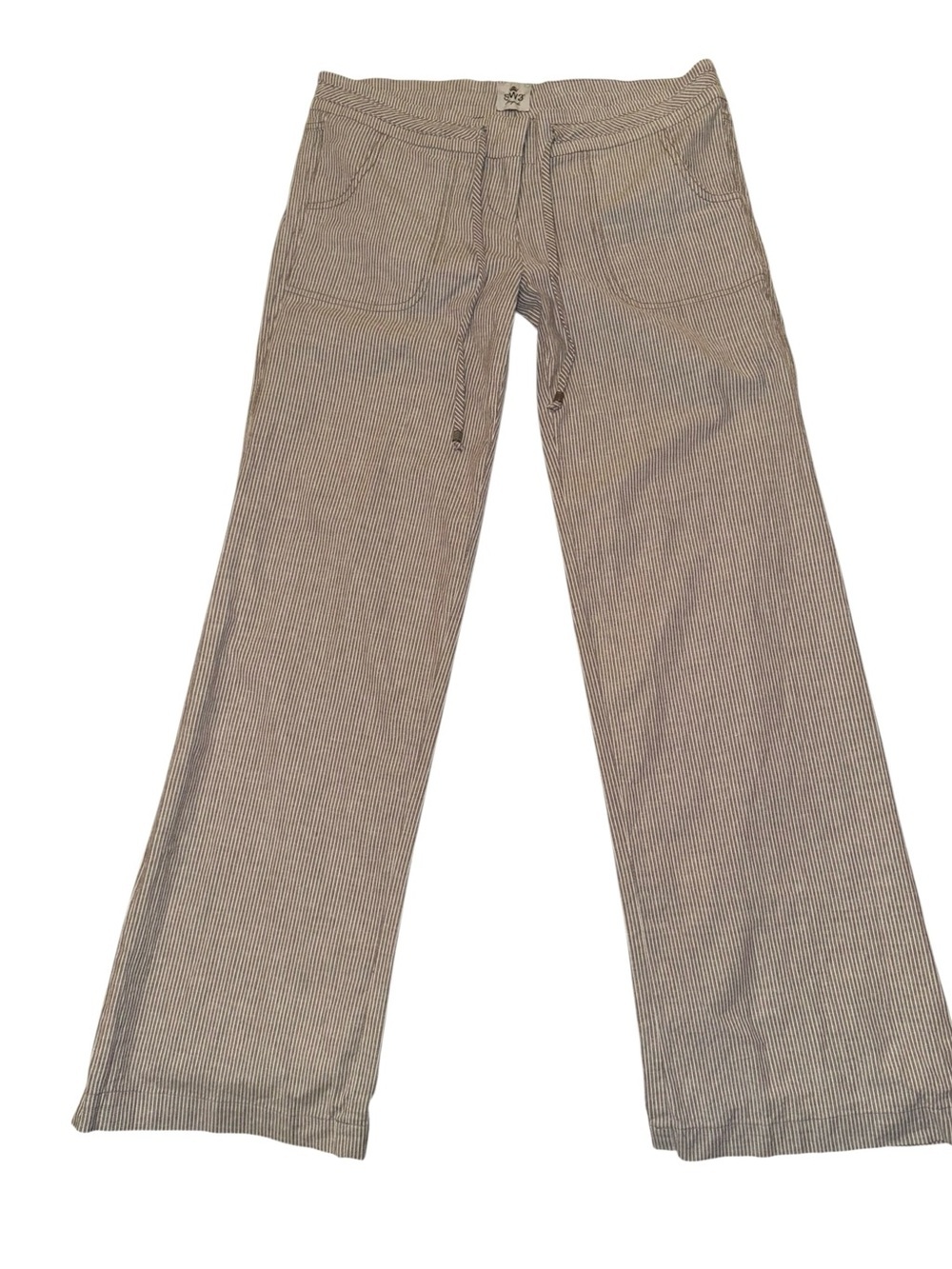 SW3 Bespoke Women’s Striped Drawstring Pants Size 8 Brown White Cotton Wide Leg